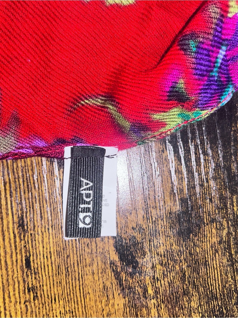 APT.9 Red Floral Knit Rectangle Scarf Fringe
 Festival Scarf-Bright Print